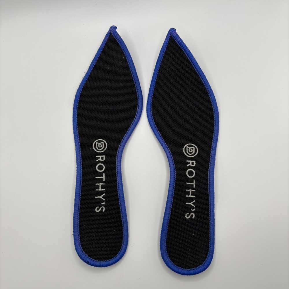 Rothy's Black Pointed Toe Flats with Blue Trim - Picture 7 of 11